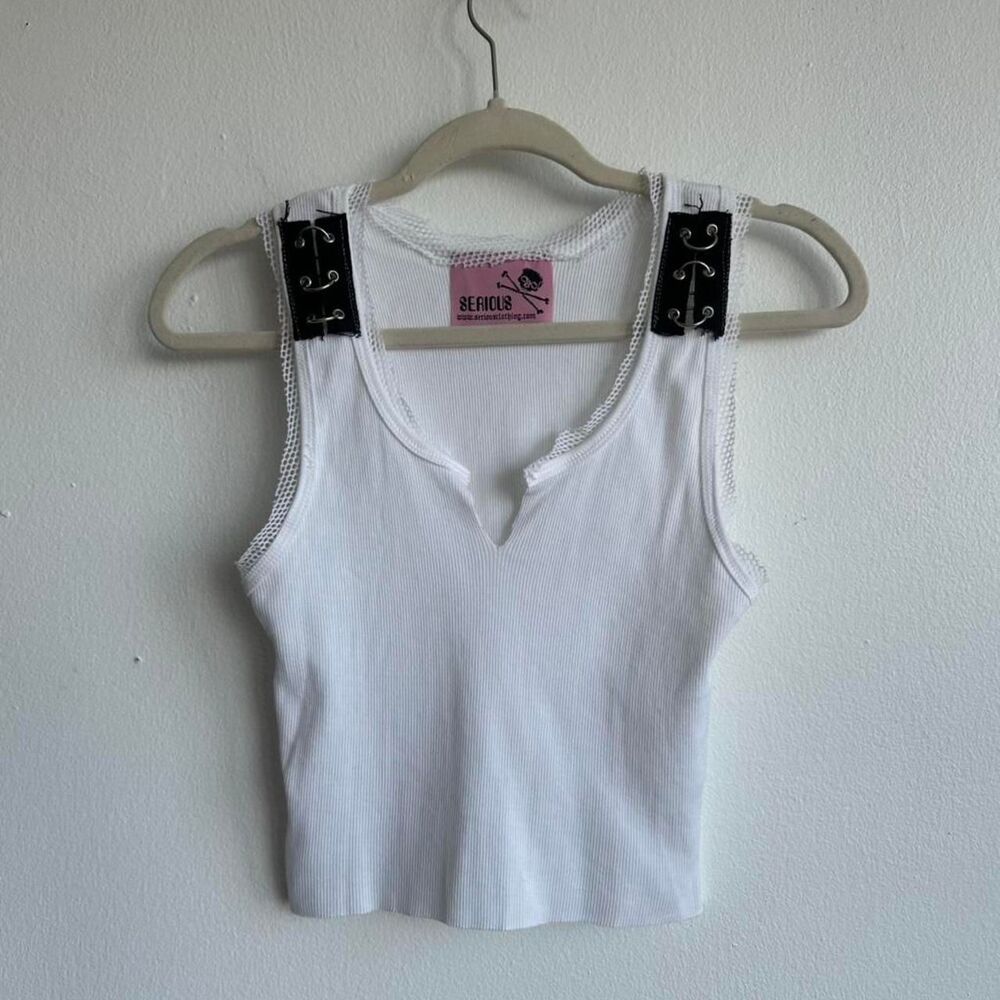 Y2K Serious Clothing White mesh tank top with black straps